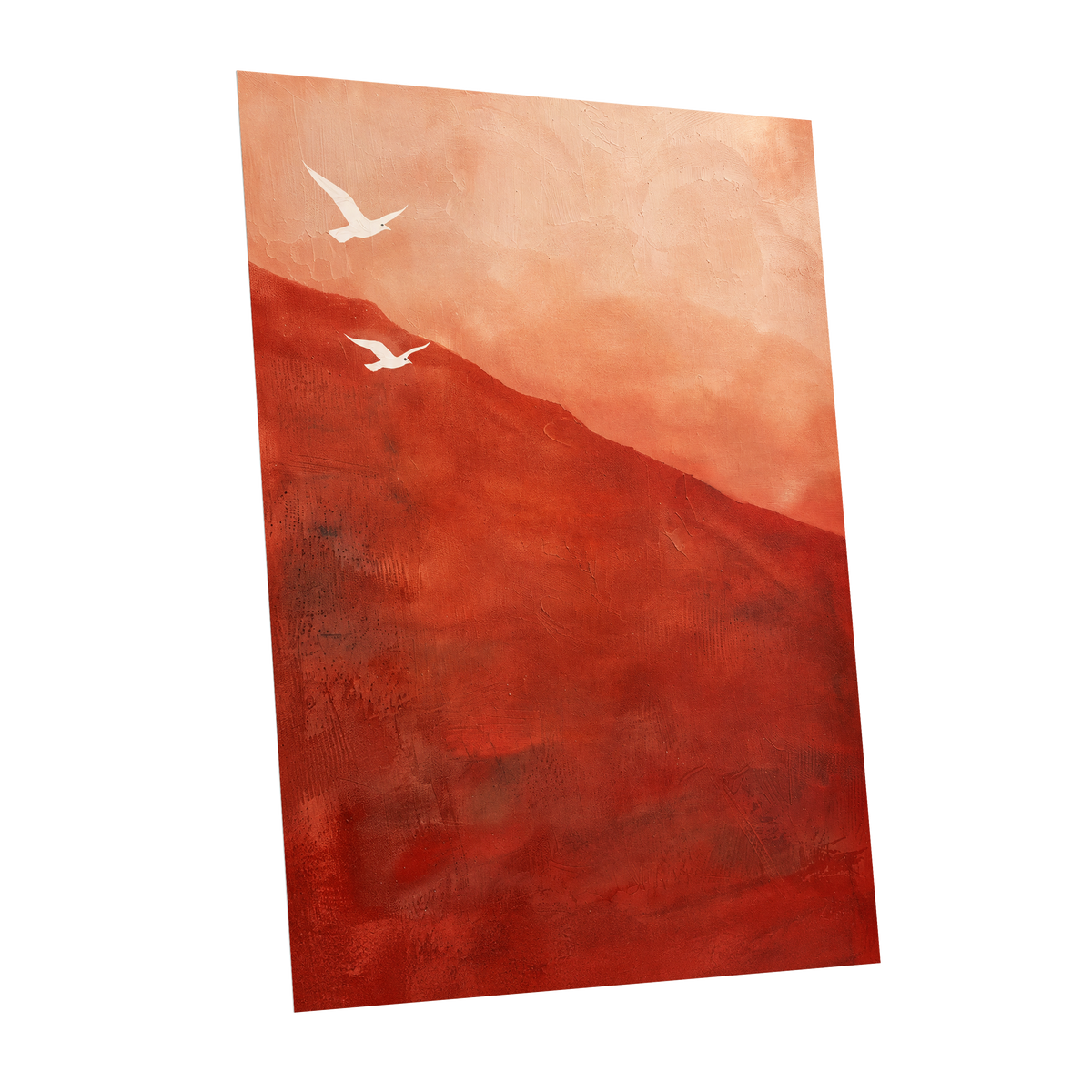 Terracotta Flight, red, orange, pink nature wall art shown as a unframed poster wall art print