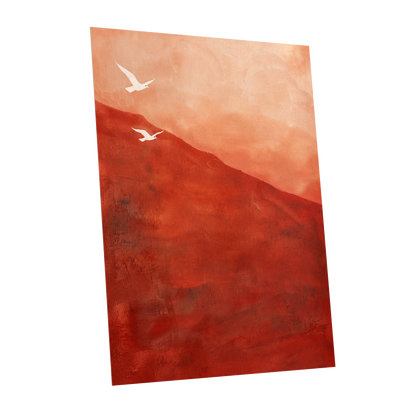 Terracotta Flight, red, orange, pink nature wall art shown as a unframed poster wall art print