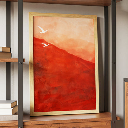 Terracotta Flight, red, orange, pink nature wall art displayed in a styled interior, gallery view 9