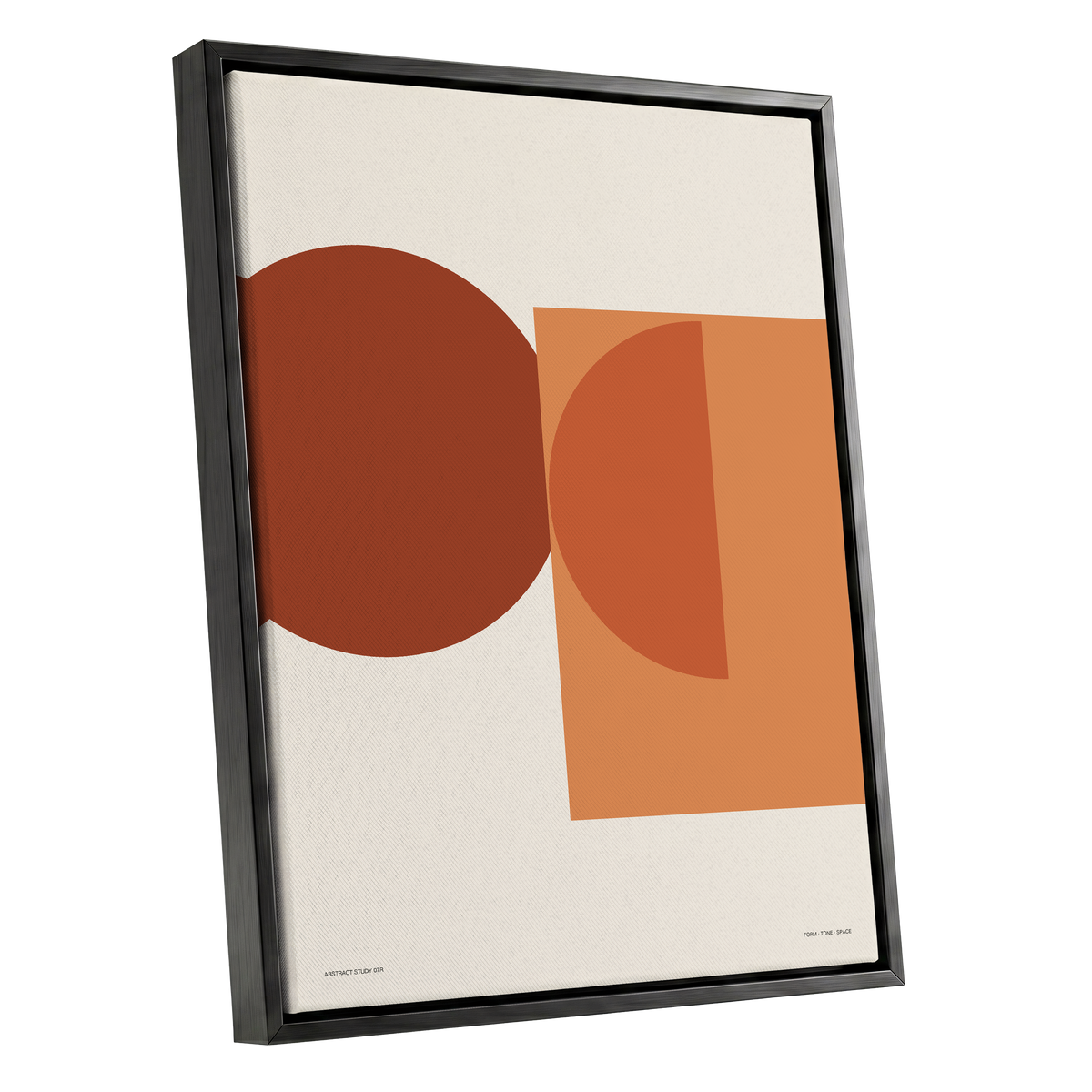 Terracotta Geometry, beige, brown, orange minimalist wall art shown as a black framed canvas wall art