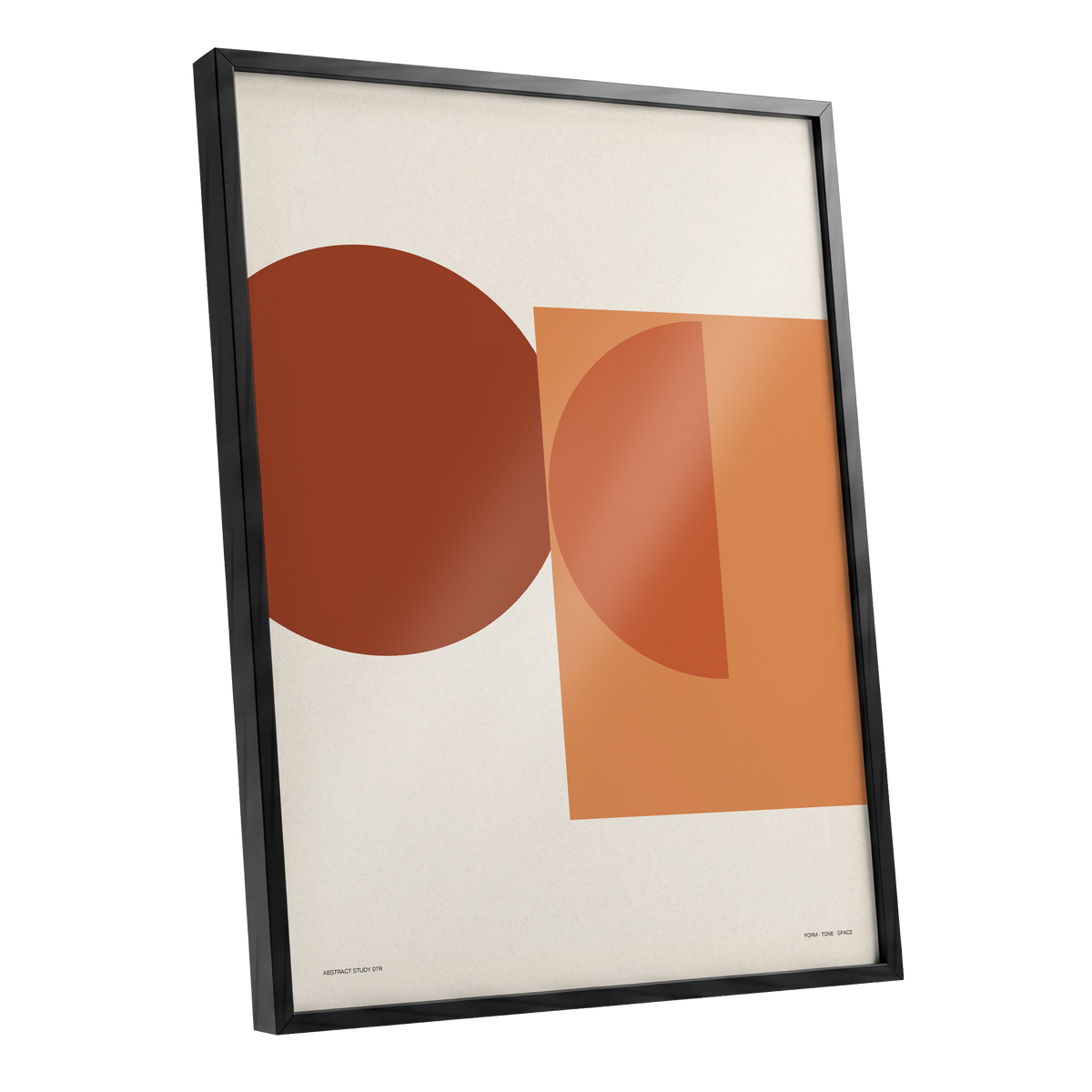 Terracotta Geometry, beige, brown, orange minimalist wall art shown as a black framed poster wall art print