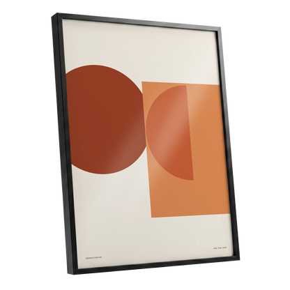 Terracotta Geometry, beige, brown, orange minimalist wall art shown as a black framed poster wall art print