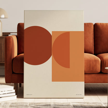 Terracotta Geometry, beige, brown, orange minimalist wall art on canvas displayed in a styled interior, gallery view 2