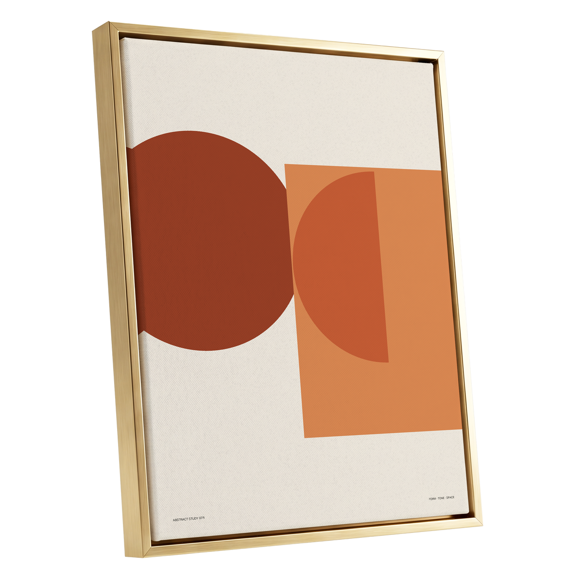 Terracotta Geometry, beige, brown, orange minimalist wall art shown as a gold framed canvas wall art