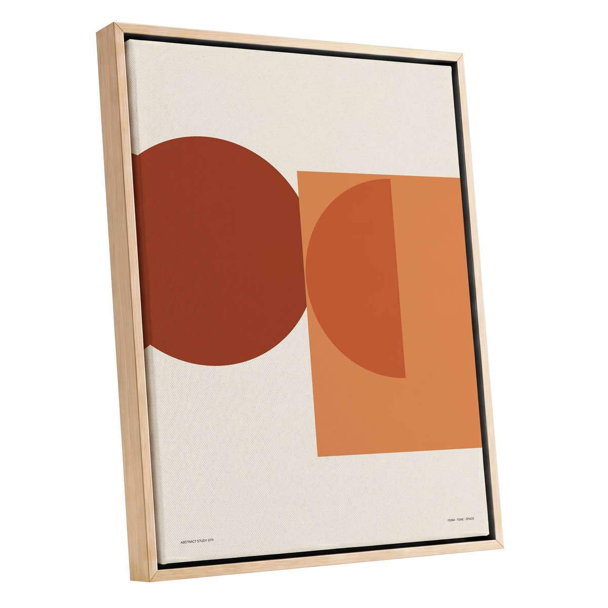 Terracotta Geometry, beige, brown, orange minimalist wall art shown as a oak framed canvas wall art