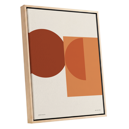 Terracotta Geometry, beige, brown, orange minimalist wall art shown as a oak framed canvas wall art