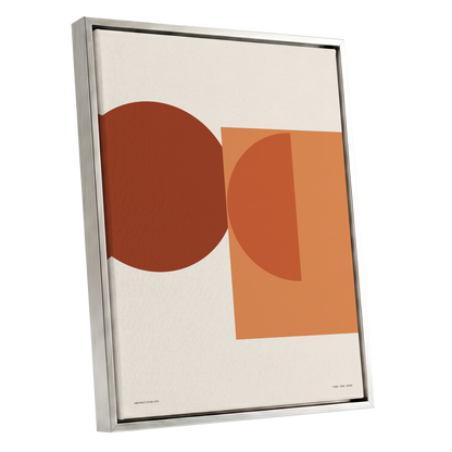 Terracotta Geometry, beige, brown, orange minimalist wall art shown as a silver framed canvas wall art