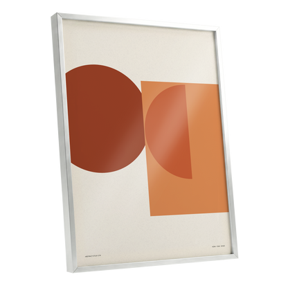 Terracotta Geometry, beige, brown, orange minimalist wall art shown as a silver framed poster wall art print