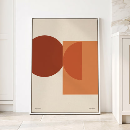 Terracotta Geometry, beige, brown, orange minimalist wall art displayed in a styled interior, gallery view 1