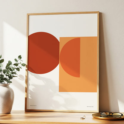 Terracotta Geometry, beige, brown, orange minimalist wall art displayed in a styled interior, gallery view 2