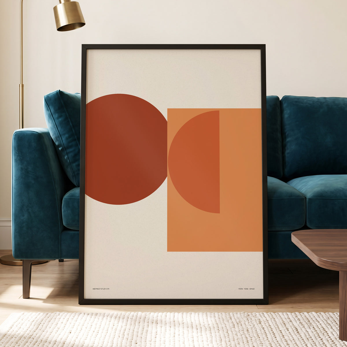 Terracotta Geometry, beige, brown, orange minimalist wall art displayed in a styled interior, gallery view 5