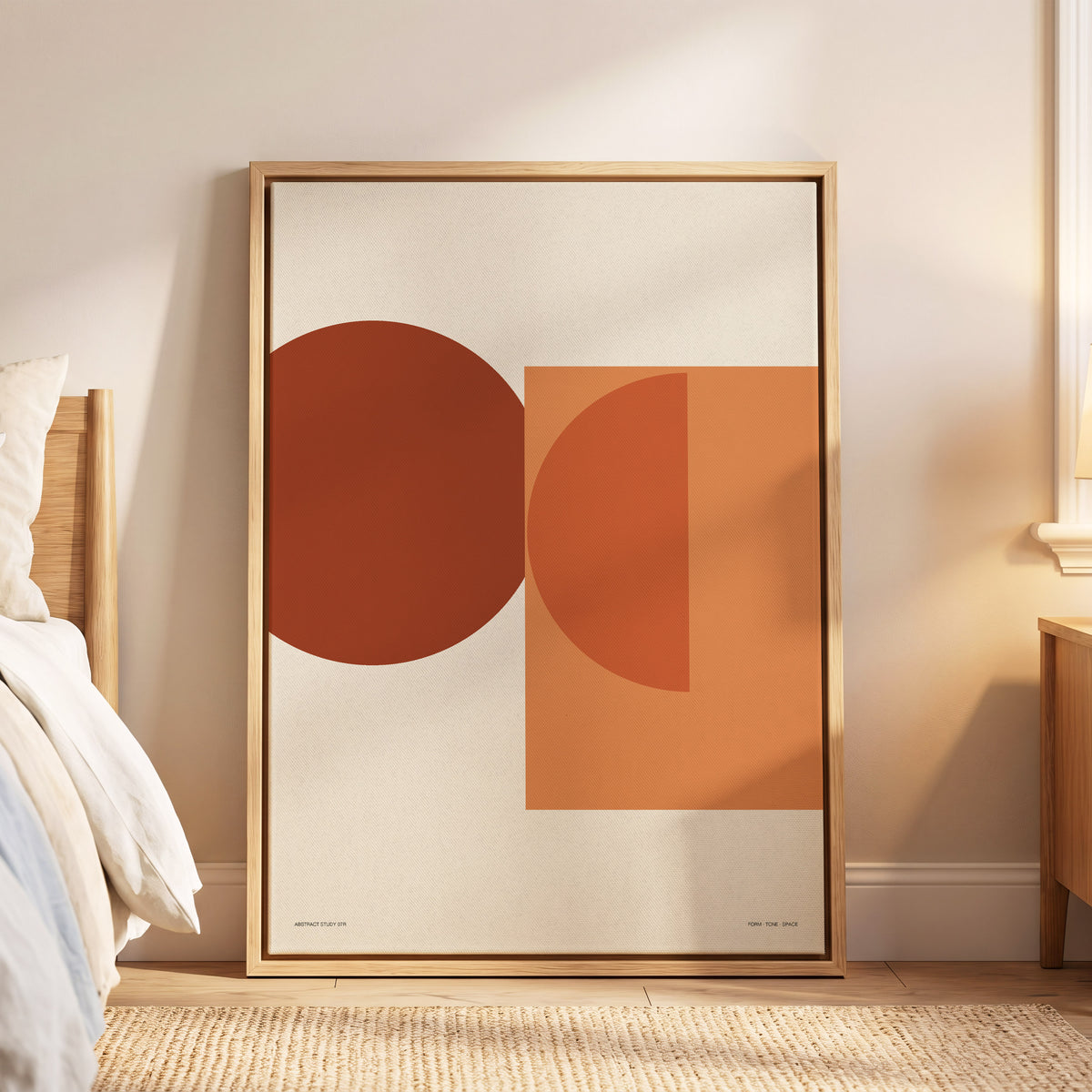 Terracotta Geometry, beige, brown, orange minimalist wall art displayed in a styled interior, gallery view 6