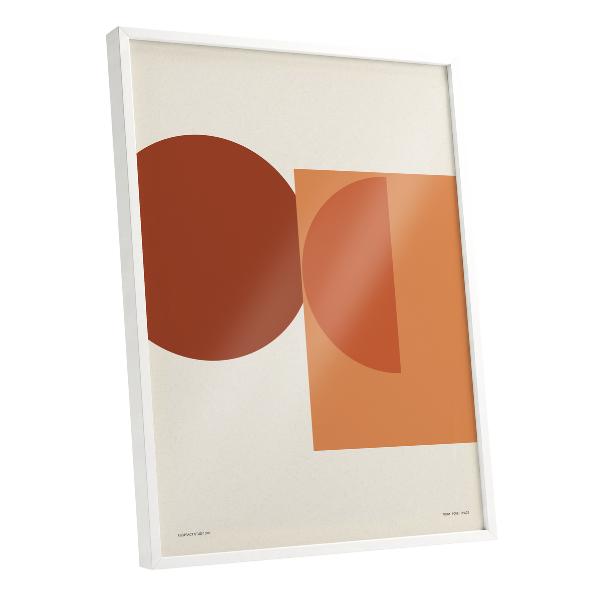 Terracotta Geometry, beige, brown, orange minimalist wall art shown as a white framed poster wall art print