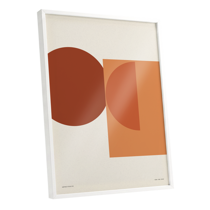 Terracotta Geometry, beige, brown, orange minimalist wall art shown as a white framed poster wall art print