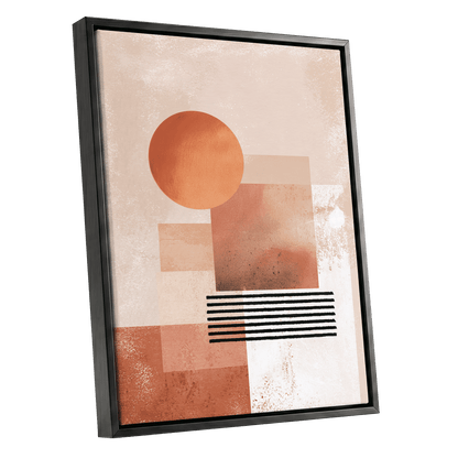 Terracotta Interval, beige, brown, orange abstract wall art shown as a black framed canvas wall art