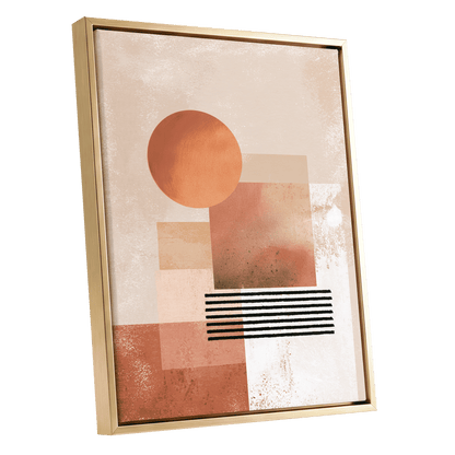 Terracotta Interval, beige, brown, orange abstract wall art shown as a gold framed canvas wall art