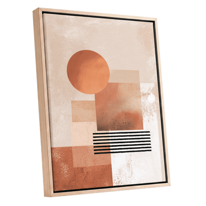 Terracotta Interval, beige, brown, orange abstract wall art shown as a oak framed canvas wall art
