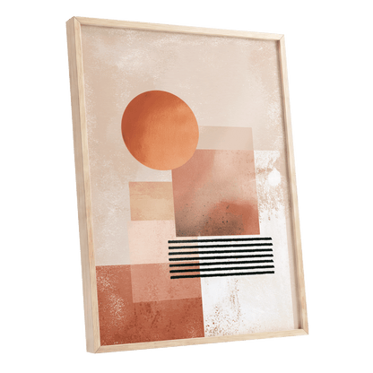 Terracotta Interval, beige, brown, orange abstract wall art shown as a oak framed poster wall art print