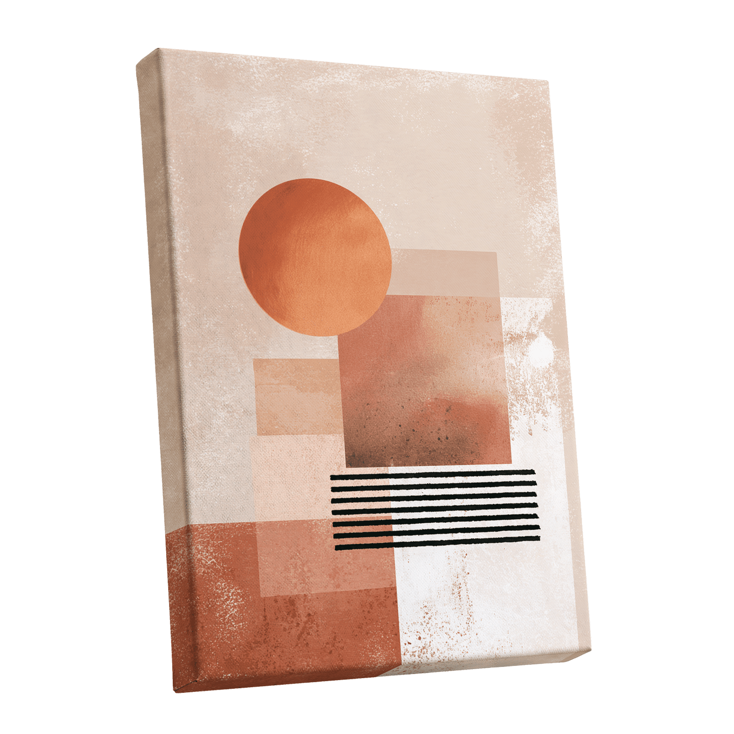 Terracotta Interval, beige, brown, orange abstract wall art shown as a stretched canvas wall art