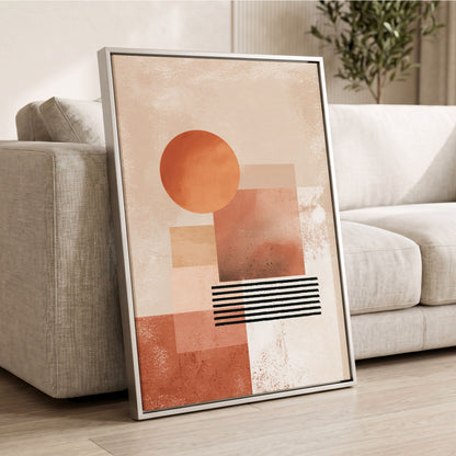 Terracotta Interval, beige, brown, orange abstract wall art displayed in a styled interior, gallery view 2