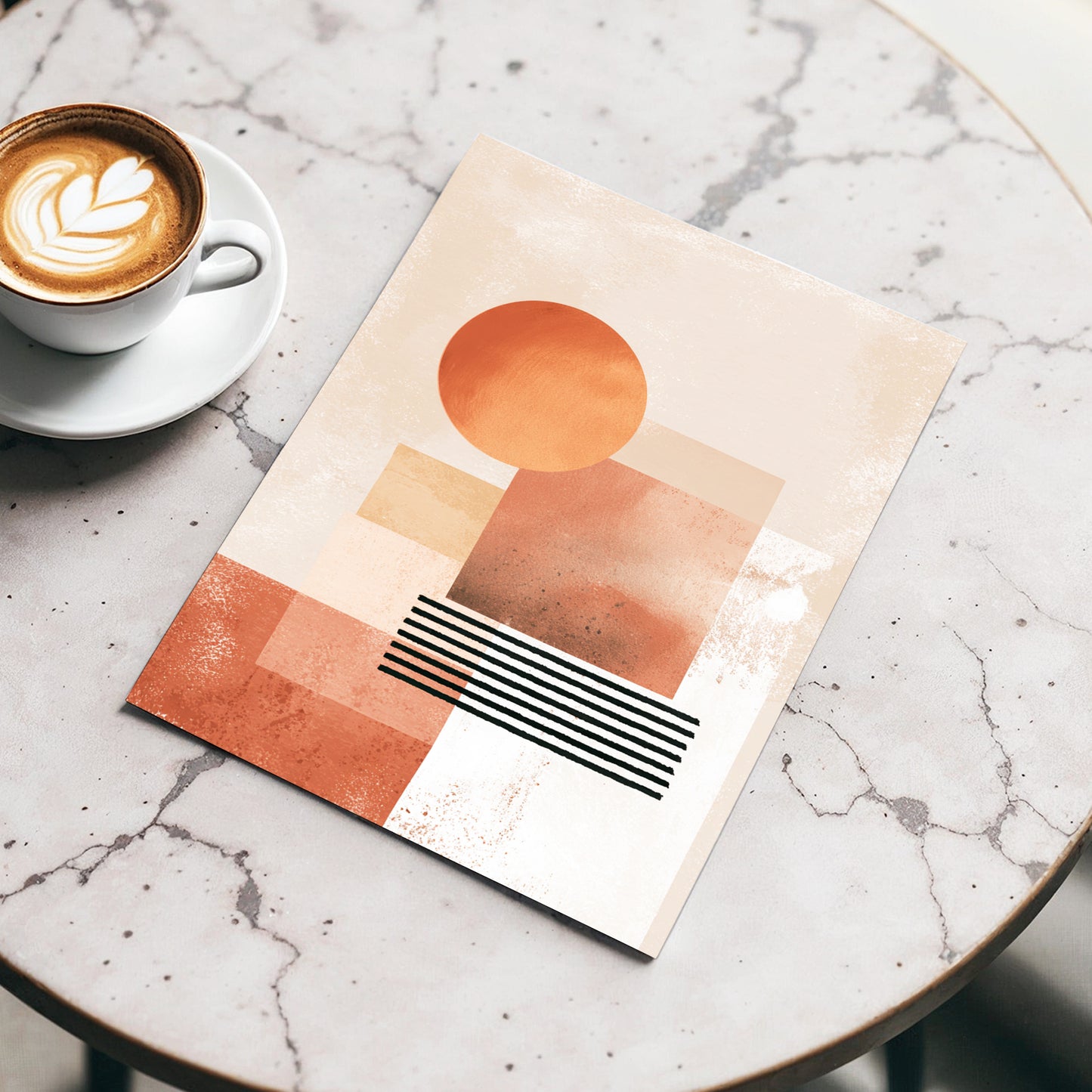 Terracotta Interval, beige, brown, orange abstract wall art displayed in a styled interior, gallery view 3