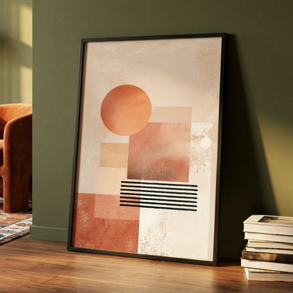 Terracotta Interval, beige, brown, orange abstract wall art displayed in a styled interior, gallery view 4