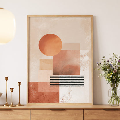 Terracotta Interval, beige, brown, orange abstract wall art displayed in a styled interior, gallery view 5