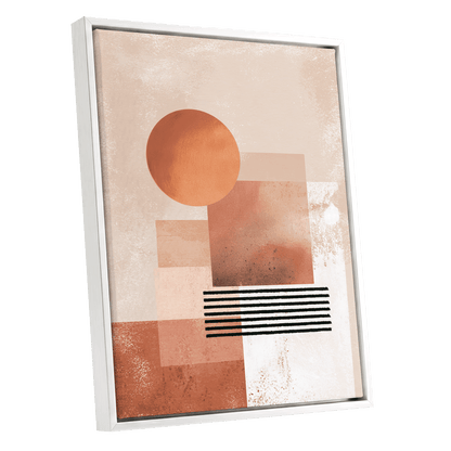 Terracotta Interval, beige, brown, orange abstract wall art shown as a white framed canvas wall art