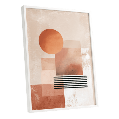 Terracotta Interval, beige, brown, orange abstract wall art shown as a white framed poster wall art print