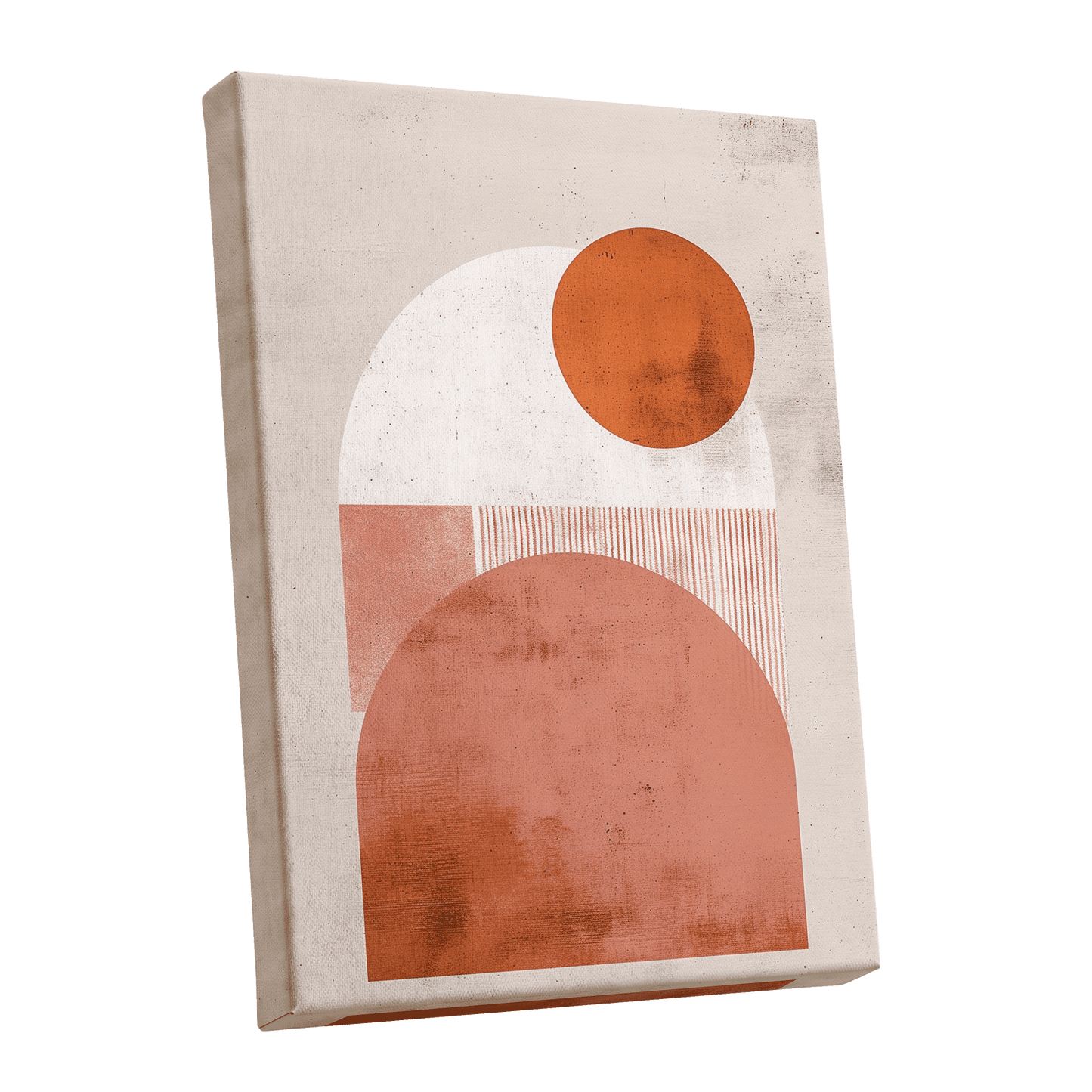 Terracotta Orbits, beige, orange, pink minimalist wall art shown as a stretched canvas wall art