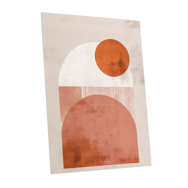Terracotta Orbits, beige, orange, pink minimalist wall art shown as a unframed poster wall art print