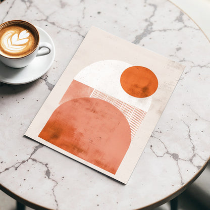 Terracotta Orbits, beige, orange, pink minimalist wall art displayed in a styled interior, gallery view 3