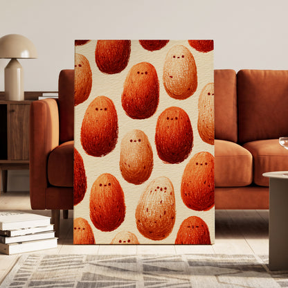 Terracotta Pebble Crowd, beige, orange, red minimalist wall art on canvas displayed in a styled interior, gallery view 1