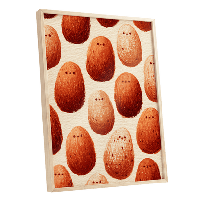 Terracotta Pebble Crowd, beige, orange, red minimalist wall art shown as a oak framed poster wall art print