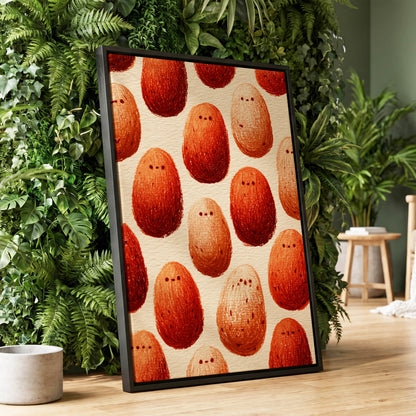 Terracotta Pebble Crowd, beige, orange, red minimalist wall art displayed in a styled interior, gallery view 1