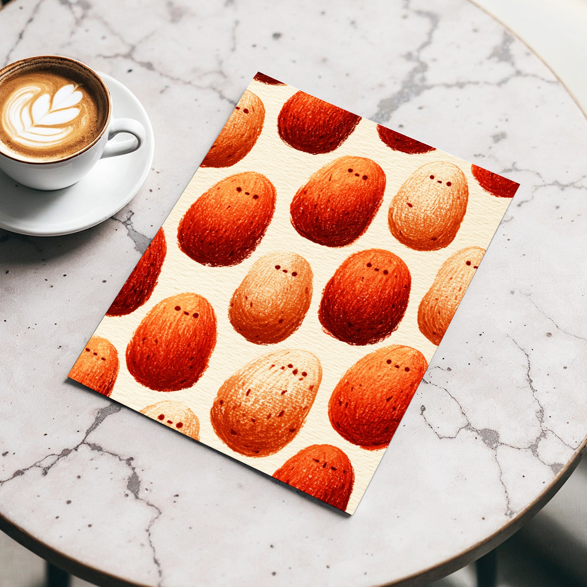 Terracotta Pebble Crowd, beige, orange, red minimalist wall art displayed in a styled interior, gallery view 3