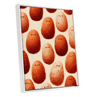 Terracotta Pebble Crowd, beige, orange, red minimalist wall art shown as a white framed canvas wall art