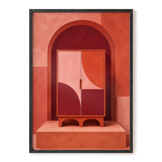 Terracotta Portal, red, orange, pink minimalist wall art, front artwork view