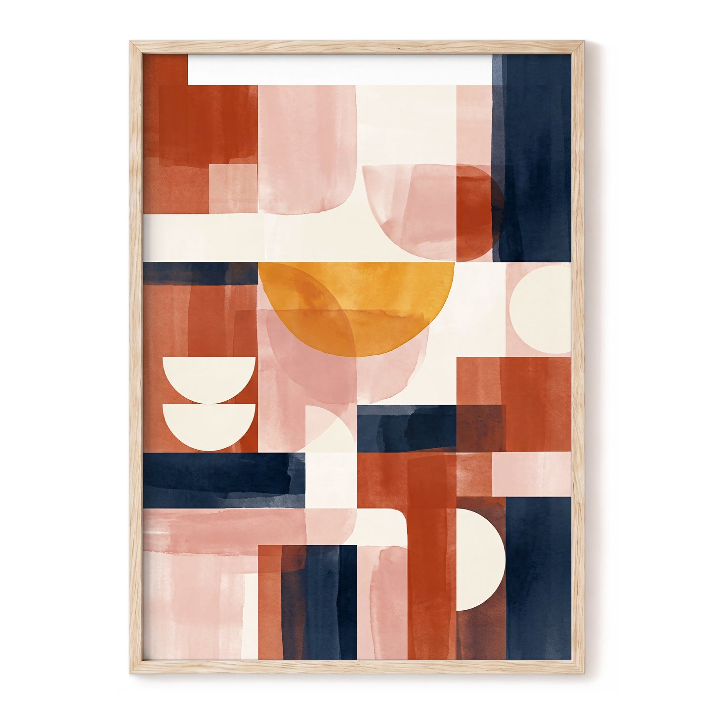 Terracotta Rhythm, orange, pink, blue abstract wall art, front artwork view