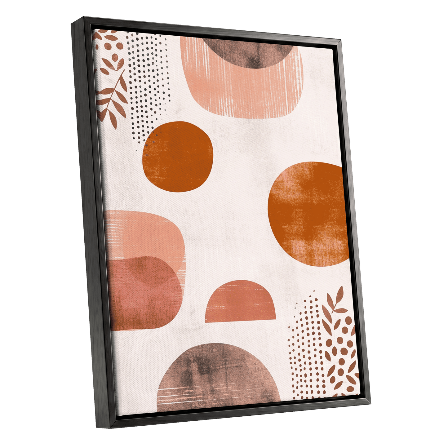 Terracotta Rhythm, beige, orange, brown nature wall art shown as a black framed canvas wall art
