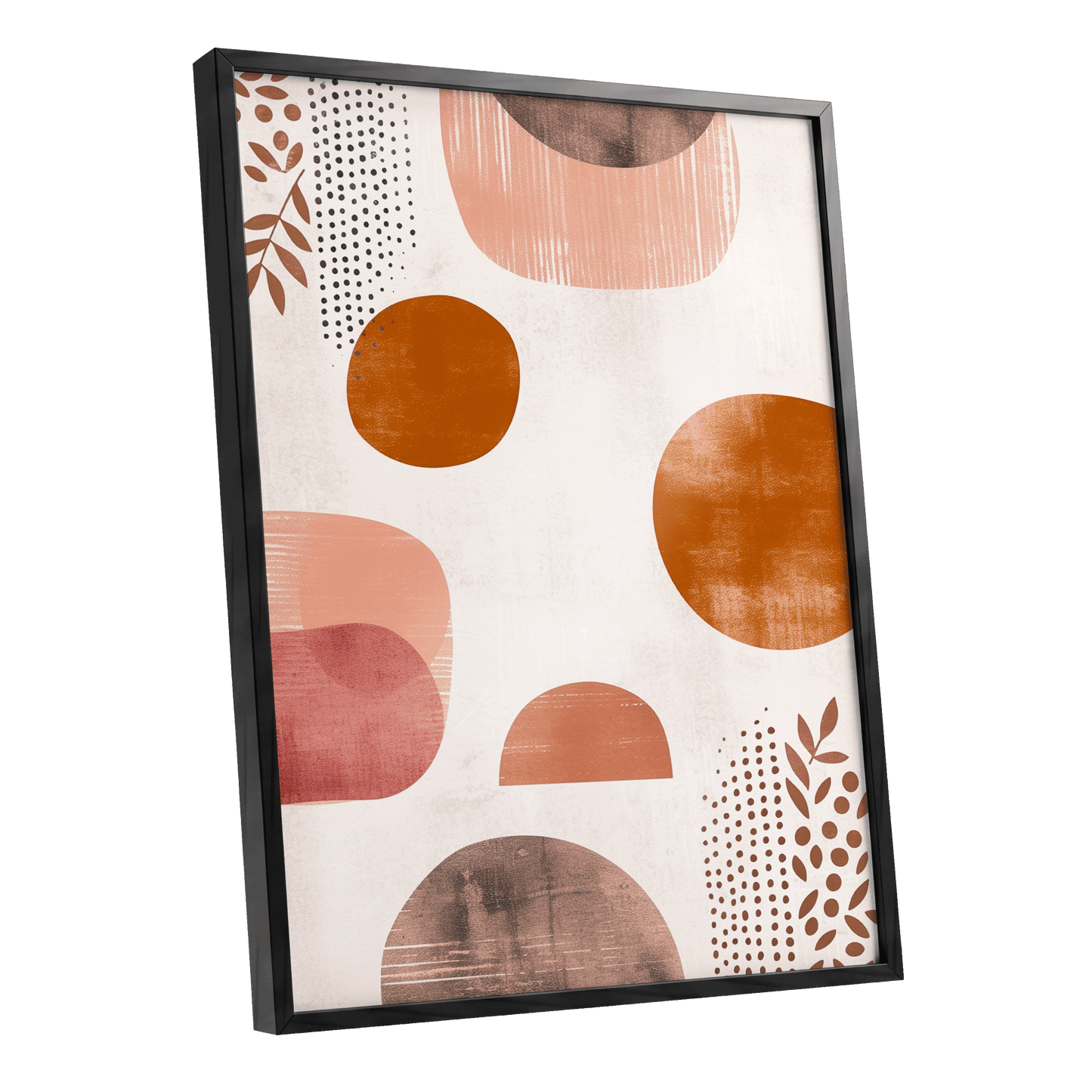 Terracotta Rhythm, beige, orange, brown nature wall art shown as a black framed poster wall art print