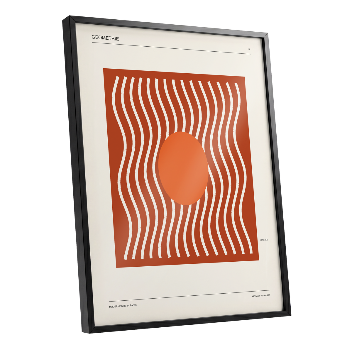 Terracotta Rhythm, brown, orange, beige abstract wall art shown as a black framed poster wall art print