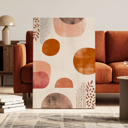 Terracotta Rhythm, beige, orange, brown nature wall art on canvas displayed in a styled interior, gallery view 1