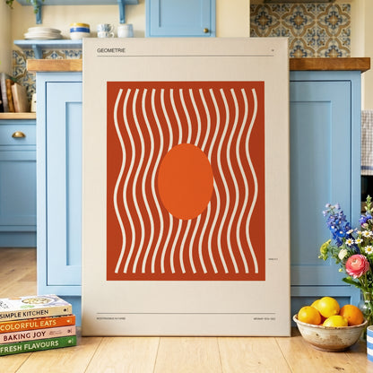 Terracotta Rhythm, brown, orange, beige abstract wall art on canvas displayed in a styled interior, gallery view 2