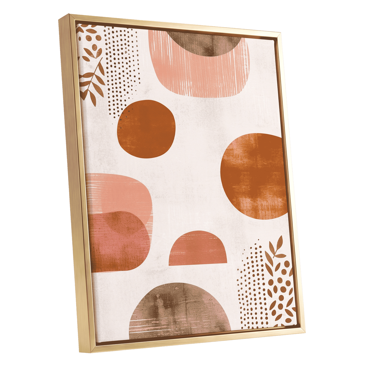 Terracotta Rhythm, beige, orange, brown nature wall art shown as a gold framed canvas wall art