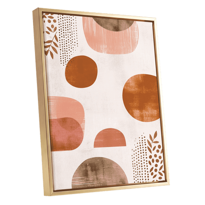 Terracotta Rhythm, beige, orange, brown nature wall art shown as a gold framed canvas wall art