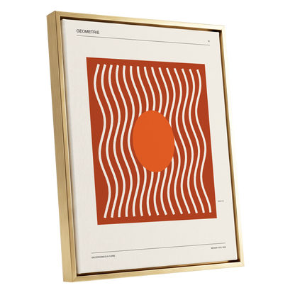 Terracotta Rhythm, brown, orange, beige abstract wall art shown as a gold framed canvas wall art