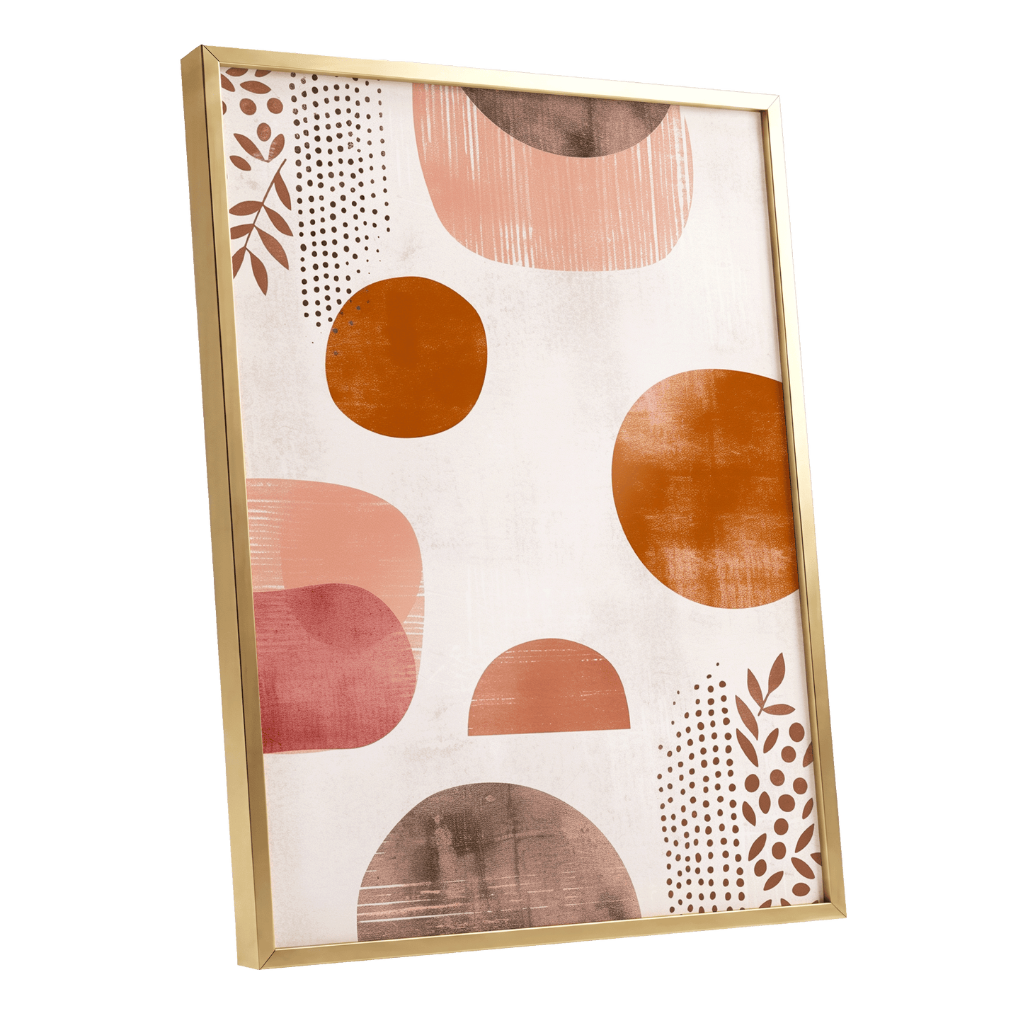 Terracotta Rhythm, beige, orange, brown nature wall art shown as a gold framed poster wall art print