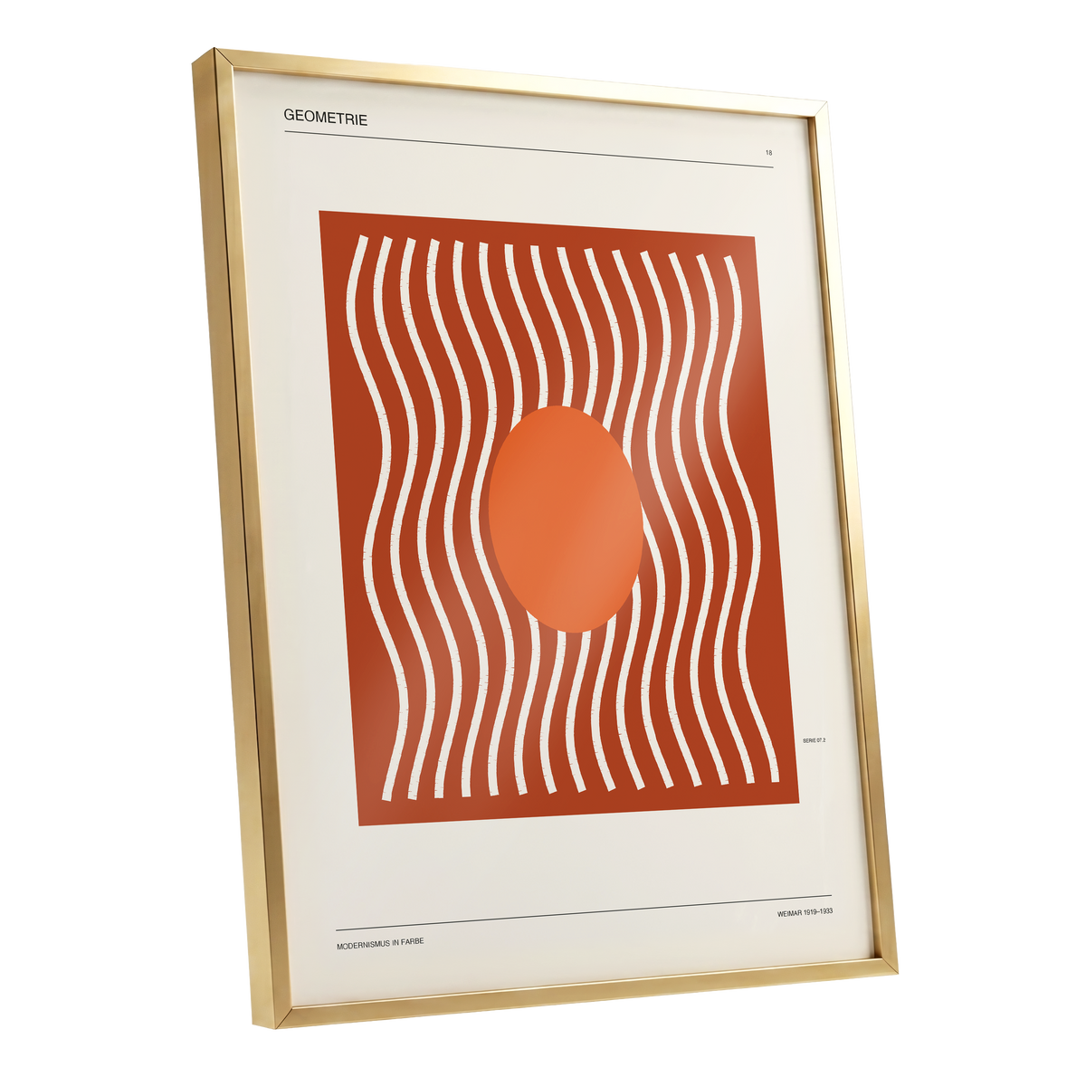 Terracotta Rhythm, brown, orange, beige abstract wall art shown as a gold framed poster wall art print