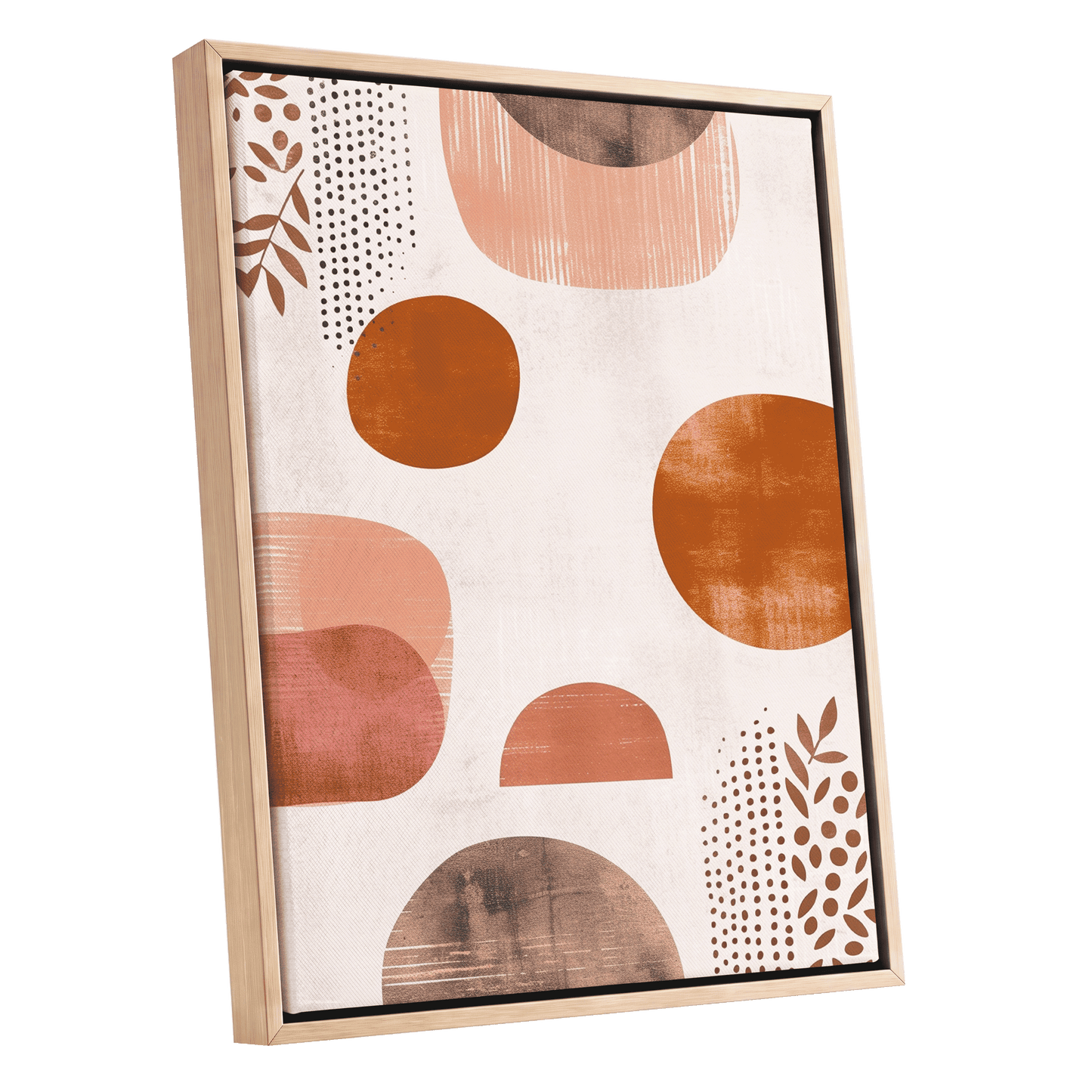 Terracotta Rhythm, beige, orange, brown nature wall art shown as a oak framed canvas wall art